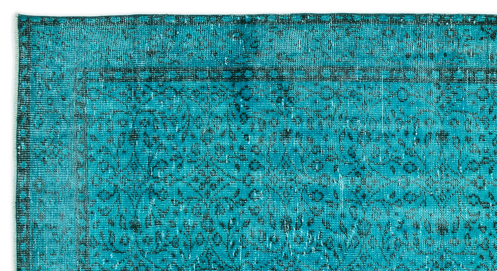 Turquoise  Over Dyed Vintage Rug 4'11'' x 9'2'' ft 150 x 280 cm