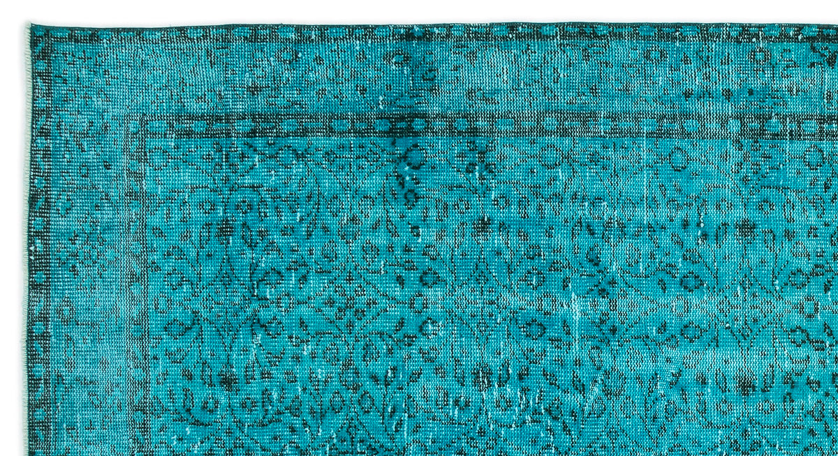 Turquoise  Over Dyed Vintage Rug 4&#39;11&#39;&#39; x 9&#39;2&#39;&#39; ft 150 x 280 cm