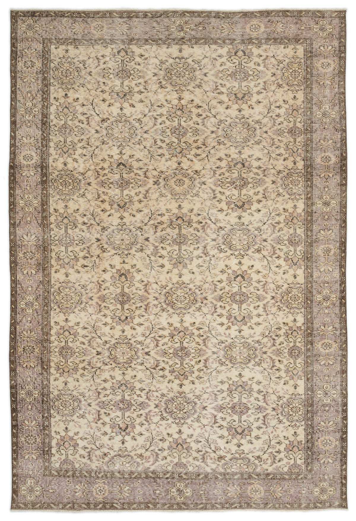 Beige Over Dyed Vintage Rug 5&#39;9&#39;&#39; x 8&#39;7&#39;&#39; ft 174 x 262 cm