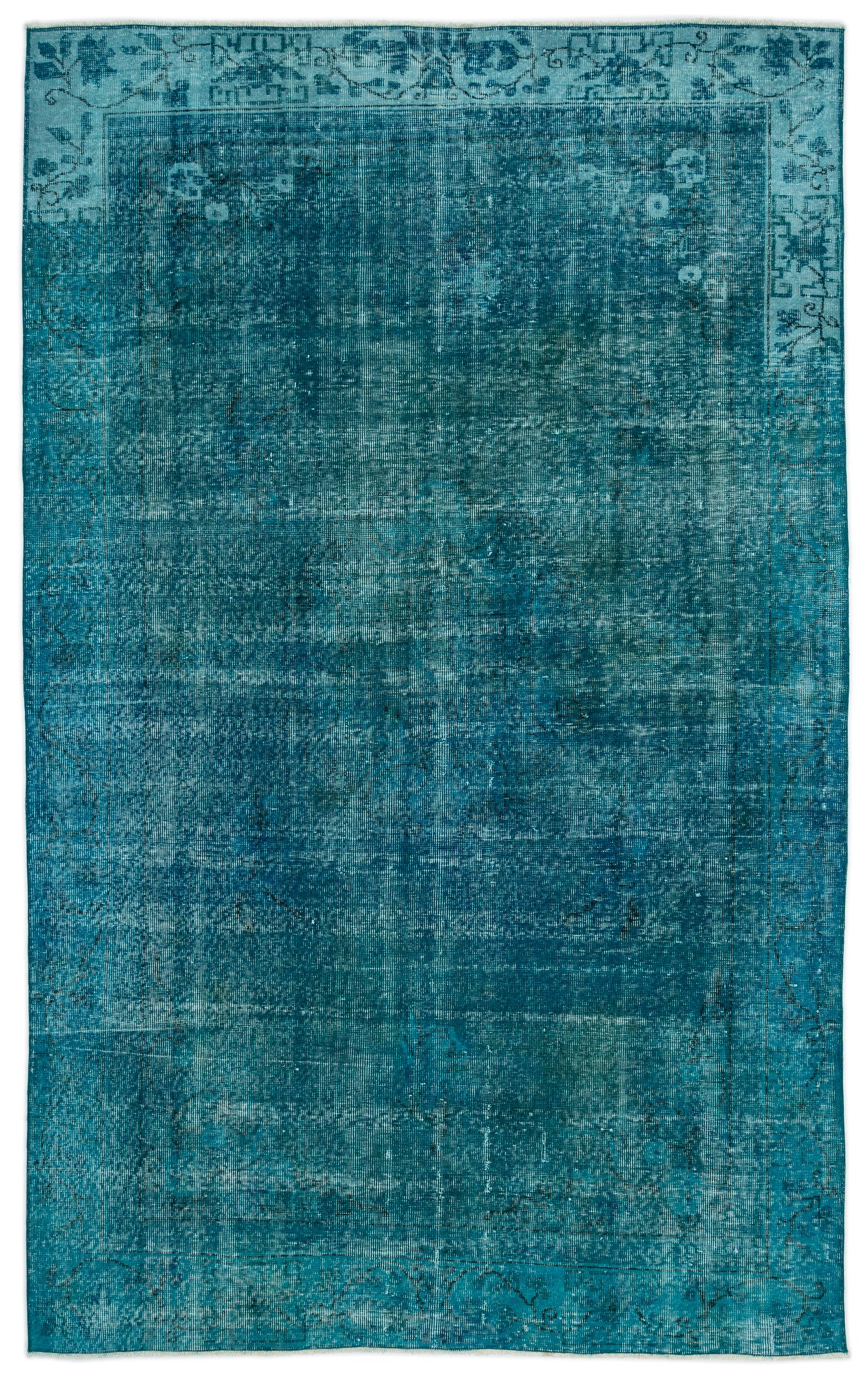 Turquoise  Over Dyed Vintage Rug 6'0'' x 9'7'' ft 183 x 292 cm
