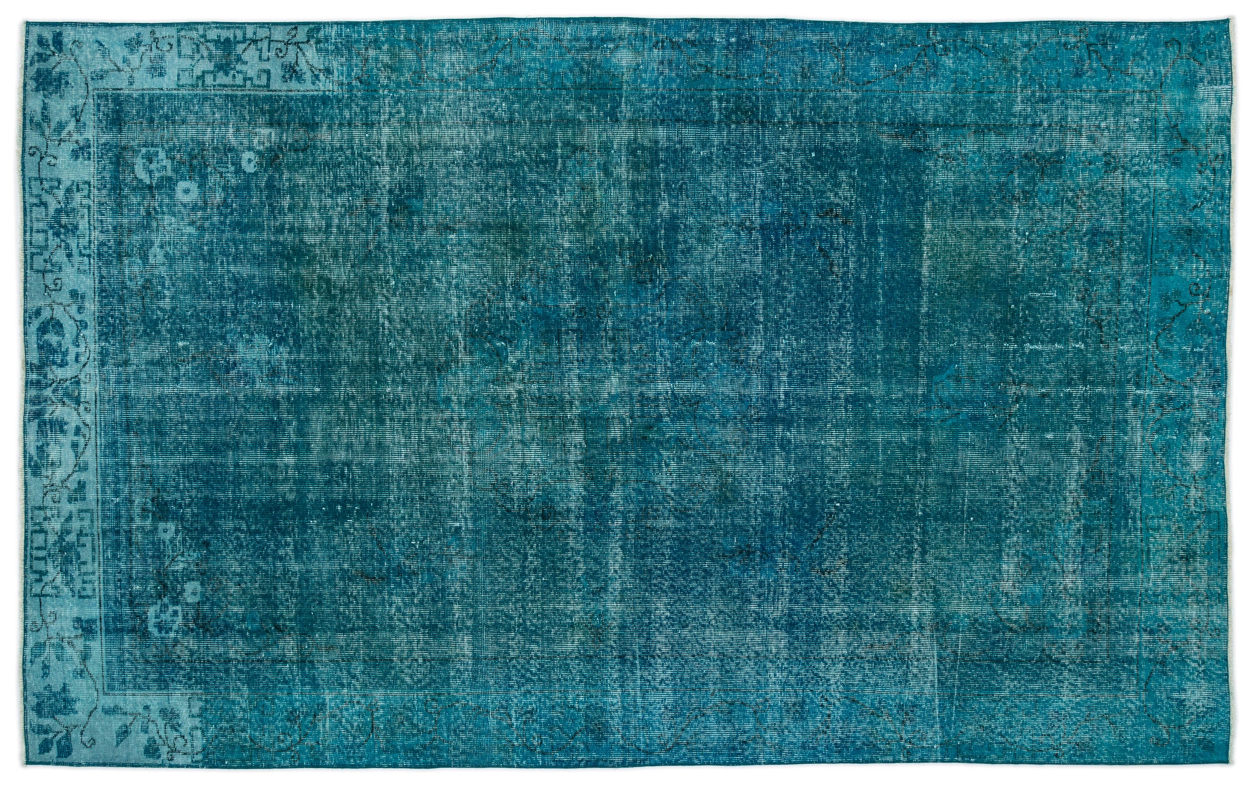 Turquoise  Over Dyed Vintage Rug 6'0'' x 9'7'' ft 183 x 292 cm