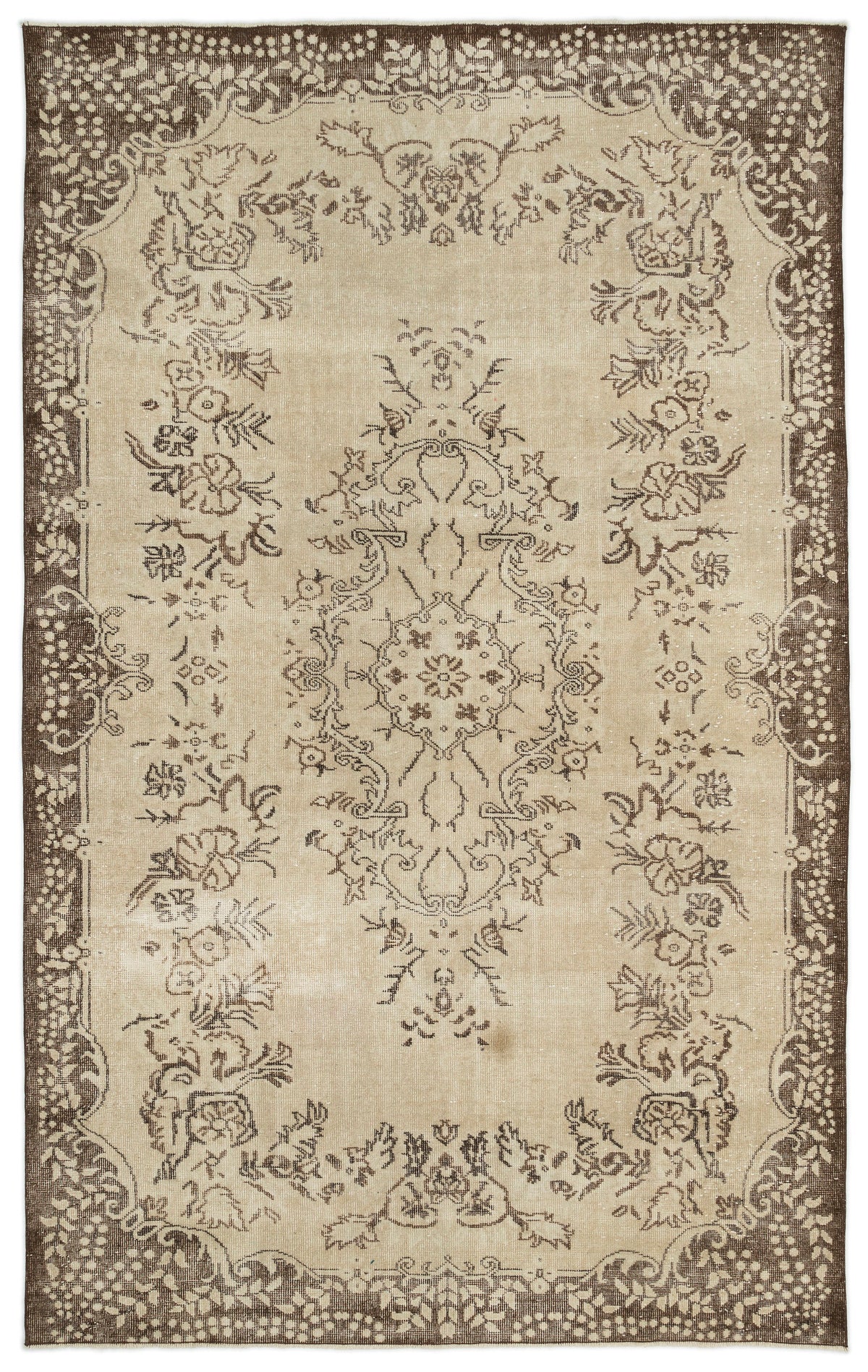 Beige Over Dyed Vintage Rug 6&#39;3&#39;&#39; x 9&#39;11&#39;&#39; ft 190 x 302 cm