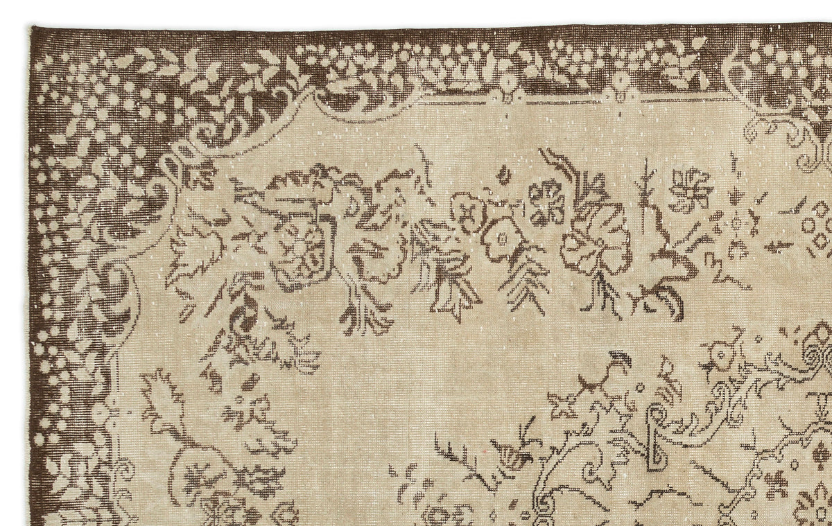 Beige Over Dyed Vintage Rug 6&#39;3&#39;&#39; x 9&#39;11&#39;&#39; ft 190 x 302 cm