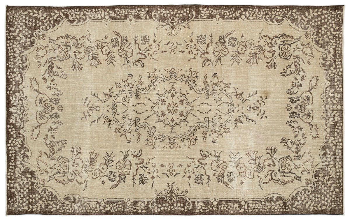 Beige Over Dyed Vintage Rug 6&#39;3&#39;&#39; x 9&#39;11&#39;&#39; ft 190 x 302 cm