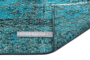 Turquoise  Over Dyed Vintage Rug 4'9'' x 8'11'' ft 144 x 271 cm