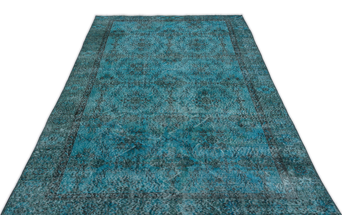 Turquoise  Over Dyed Vintage Rug 4&#39;9&#39;&#39; x 8&#39;11&#39;&#39; ft 144 x 271 cm