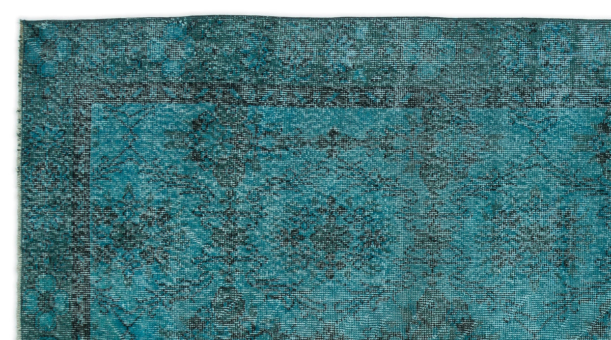 Turquoise  Over Dyed Vintage Rug 4&#39;9&#39;&#39; x 8&#39;11&#39;&#39; ft 144 x 271 cm