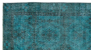 Turquoise  Over Dyed Vintage Rug 4'9'' x 8'11'' ft 144 x 271 cm