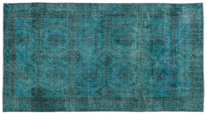 Turquoise  Over Dyed Vintage Rug 4'9'' x 8'11'' ft 144 x 271 cm