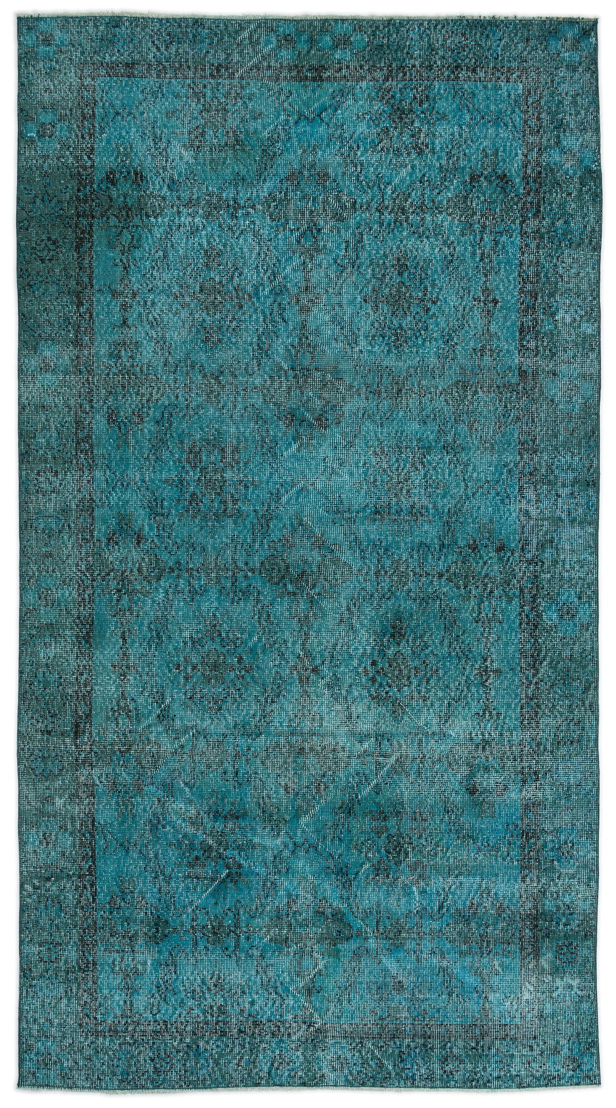 Turquoise  Over Dyed Vintage Rug 4&#39;9&#39;&#39; x 8&#39;11&#39;&#39; ft 144 x 271 cm