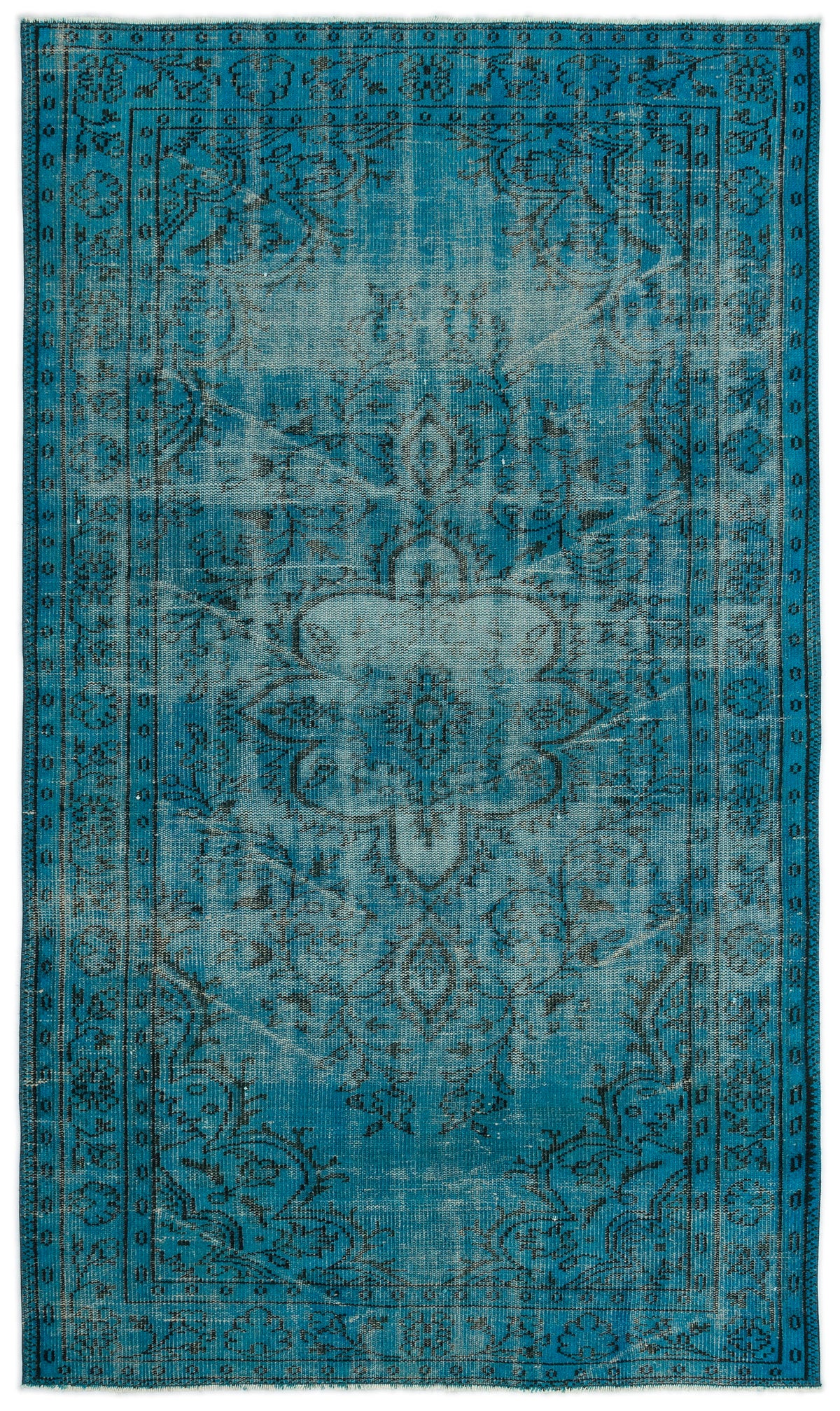 Turquoise  Over Dyed Vintage Rug 4&#39;11&#39;&#39; x 8&#39;4&#39;&#39; ft 151 x 253 cm