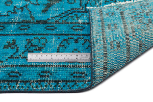 Turquoise  Over Dyed Vintage Rug 4'11'' x 8'4'' ft 151 x 253 cm