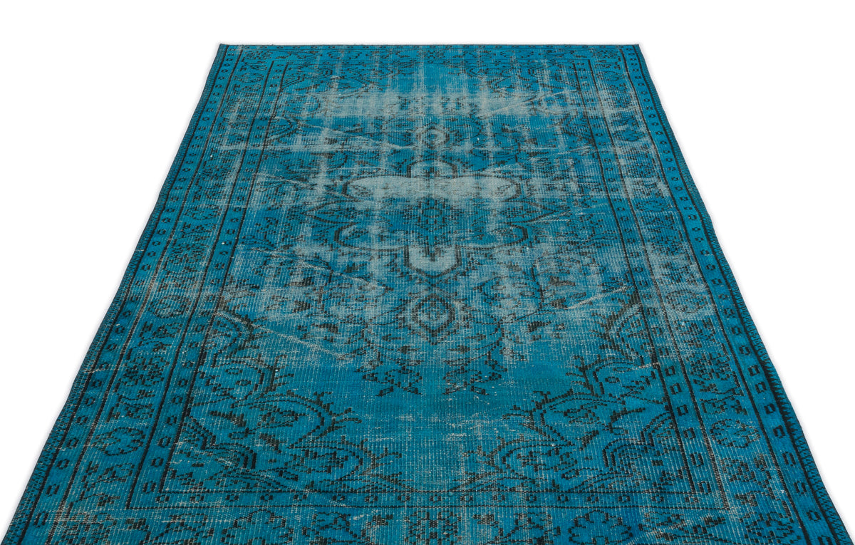 Turquoise  Over Dyed Vintage Rug 4&#39;11&#39;&#39; x 8&#39;4&#39;&#39; ft 151 x 253 cm