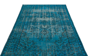 Turquoise  Over Dyed Vintage Rug 4'11'' x 8'4'' ft 151 x 253 cm