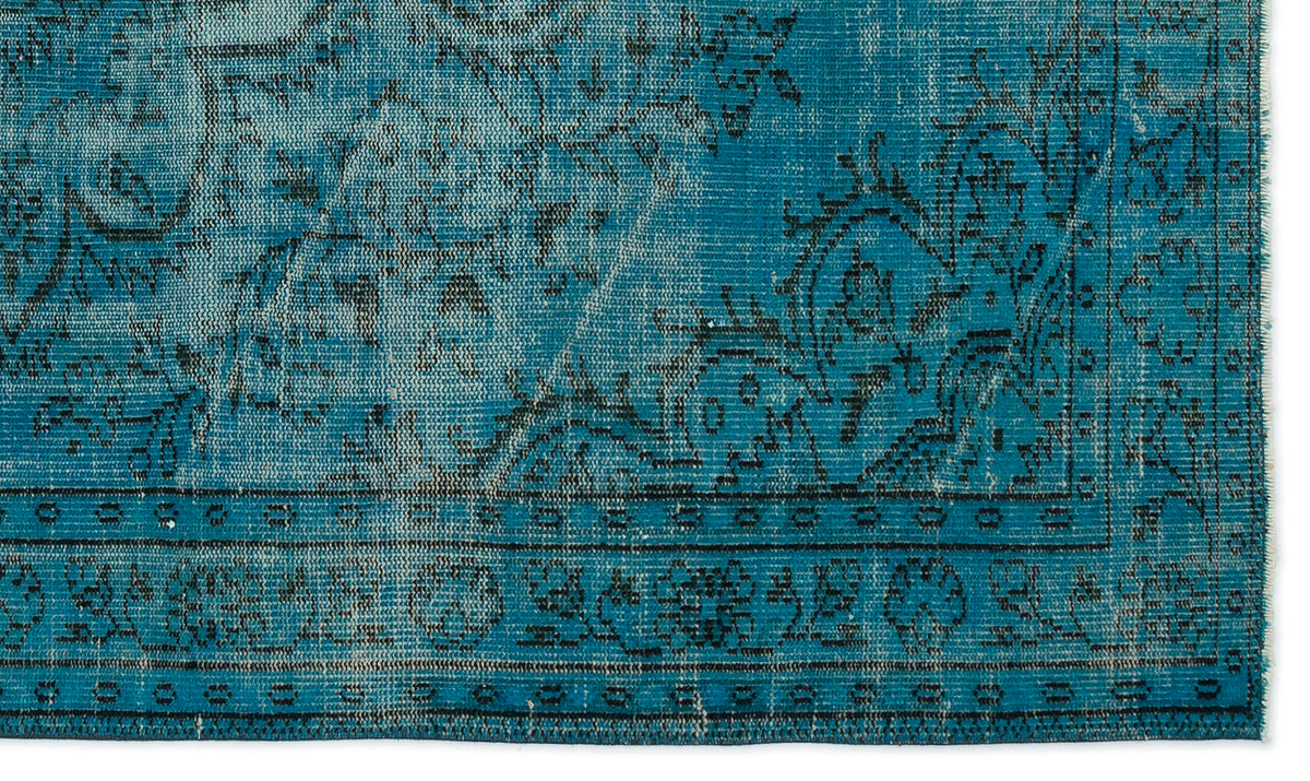 Turquoise  Over Dyed Vintage Rug 4&#39;11&#39;&#39; x 8&#39;4&#39;&#39; ft 151 x 253 cm