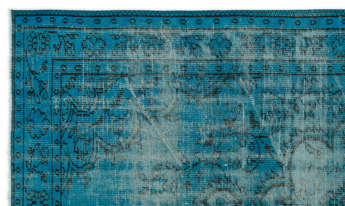 Turquoise  Over Dyed Vintage Rug 4&#39;11&#39;&#39; x 8&#39;4&#39;&#39; ft 151 x 253 cm