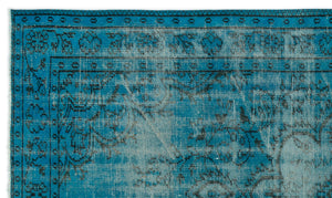 Turquoise  Over Dyed Vintage Rug 4'11'' x 8'4'' ft 151 x 253 cm