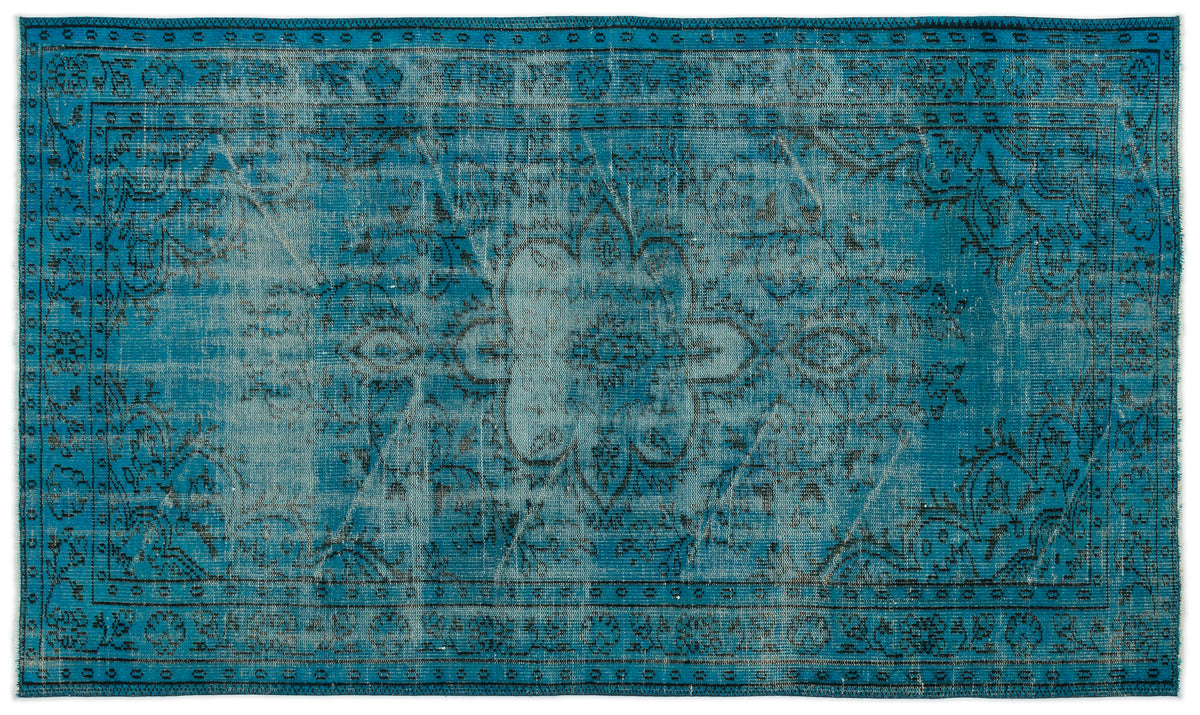 Turquoise  Over Dyed Vintage Rug 4&#39;11&#39;&#39; x 8&#39;4&#39;&#39; ft 151 x 253 cm