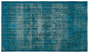 Turquoise  Over Dyed Vintage Rug 4'11'' x 8'4'' ft 151 x 253 cm