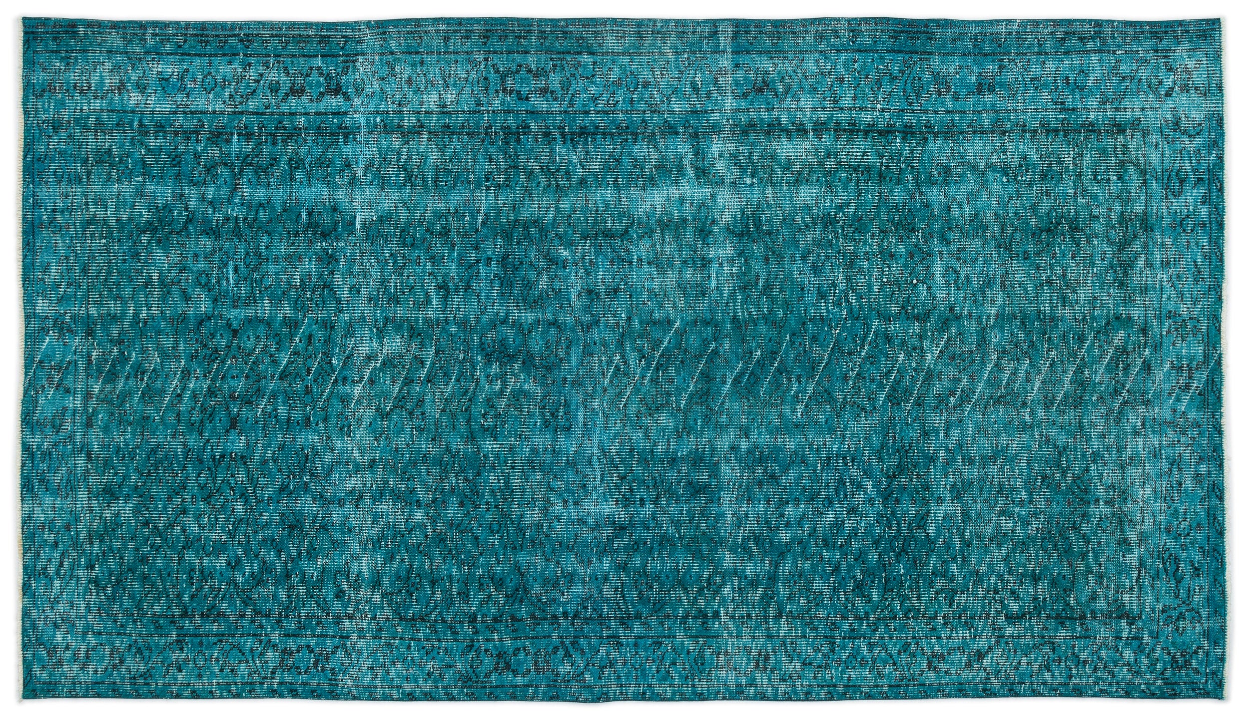 Turquoise  Over Dyed Vintage Rug 4'9'' x 8'4'' ft 145 x 255 cm