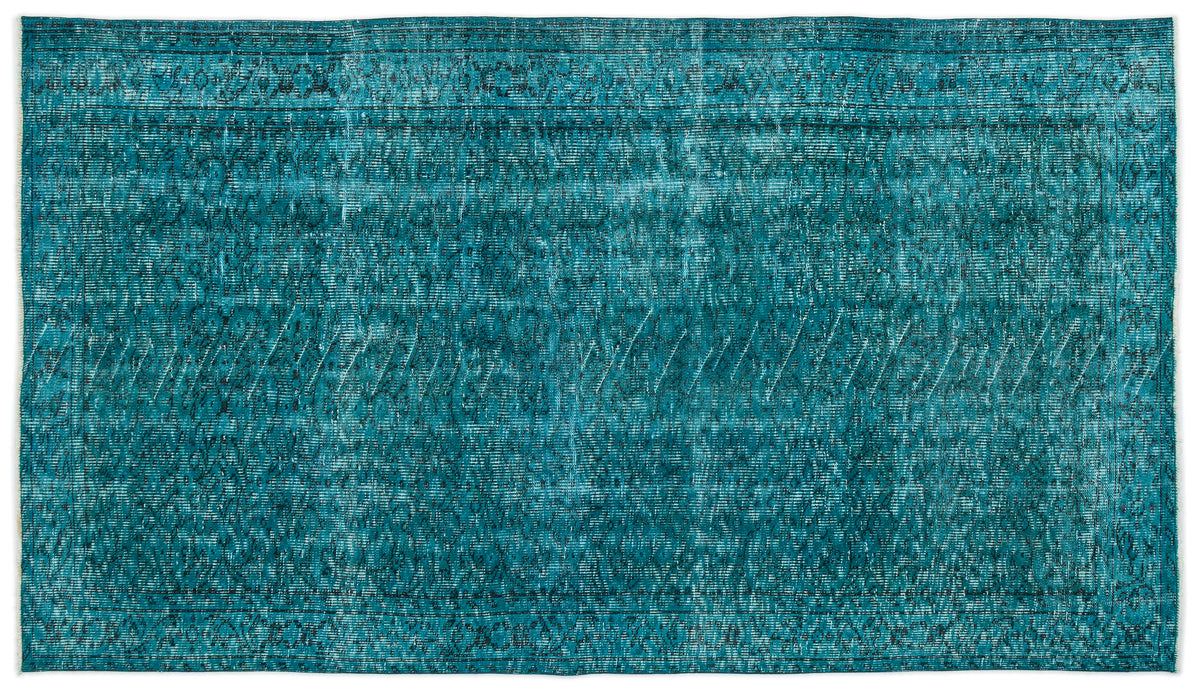 Turquoise  Over Dyed Vintage Rug 4&#39;9&#39;&#39; x 8&#39;4&#39;&#39; ft 145 x 255 cm