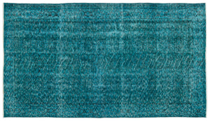 Turquoise  Over Dyed Vintage Rug 4'9'' x 8'4'' ft 145 x 255 cm