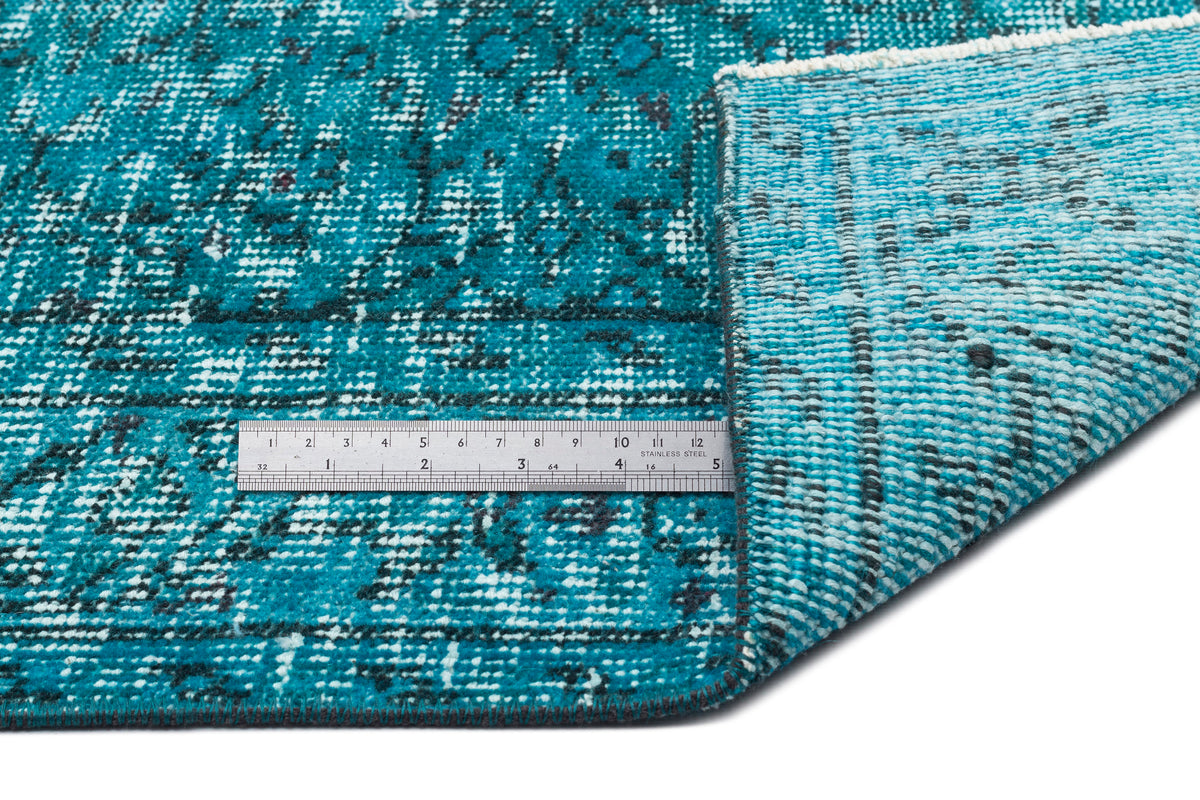 Turquoise  Over Dyed Vintage Rug 4&#39;9&#39;&#39; x 8&#39;4&#39;&#39; ft 145 x 255 cm