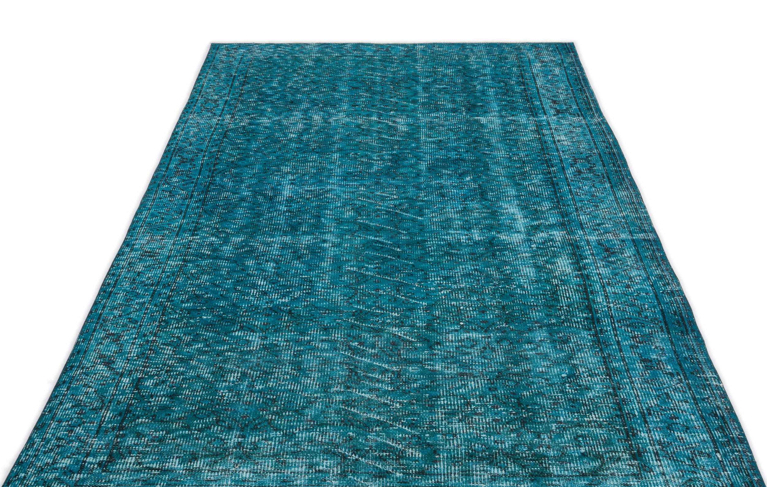 Turquoise  Over Dyed Vintage Rug 4'9'' x 8'4'' ft 145 x 255 cm