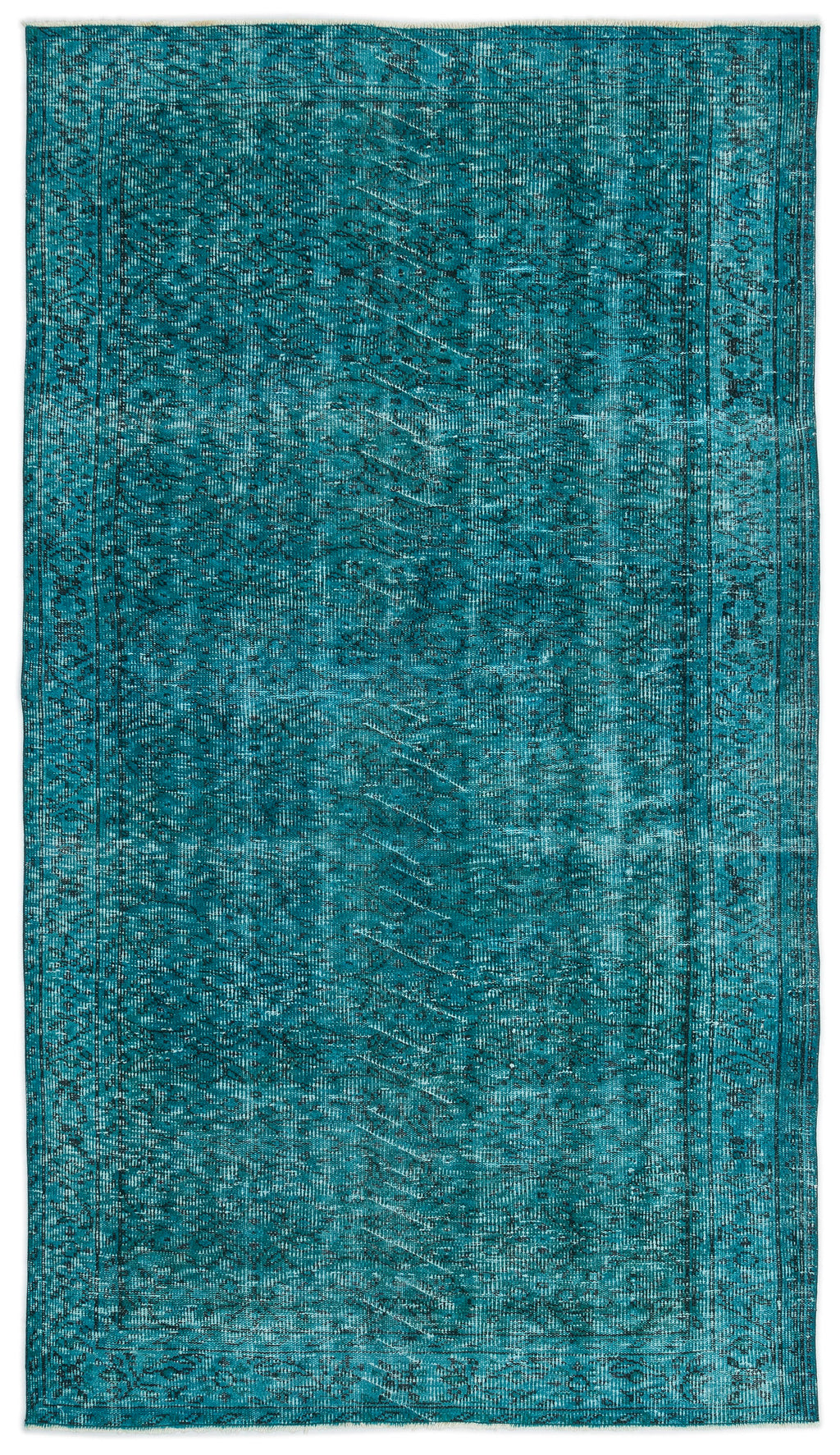 Turquoise  Over Dyed Vintage Rug 4'9'' x 8'4'' ft 145 x 255 cm