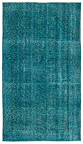 Turquoise  Over Dyed Vintage Rug 4'9'' x 8'4'' ft 145 x 255 cm
