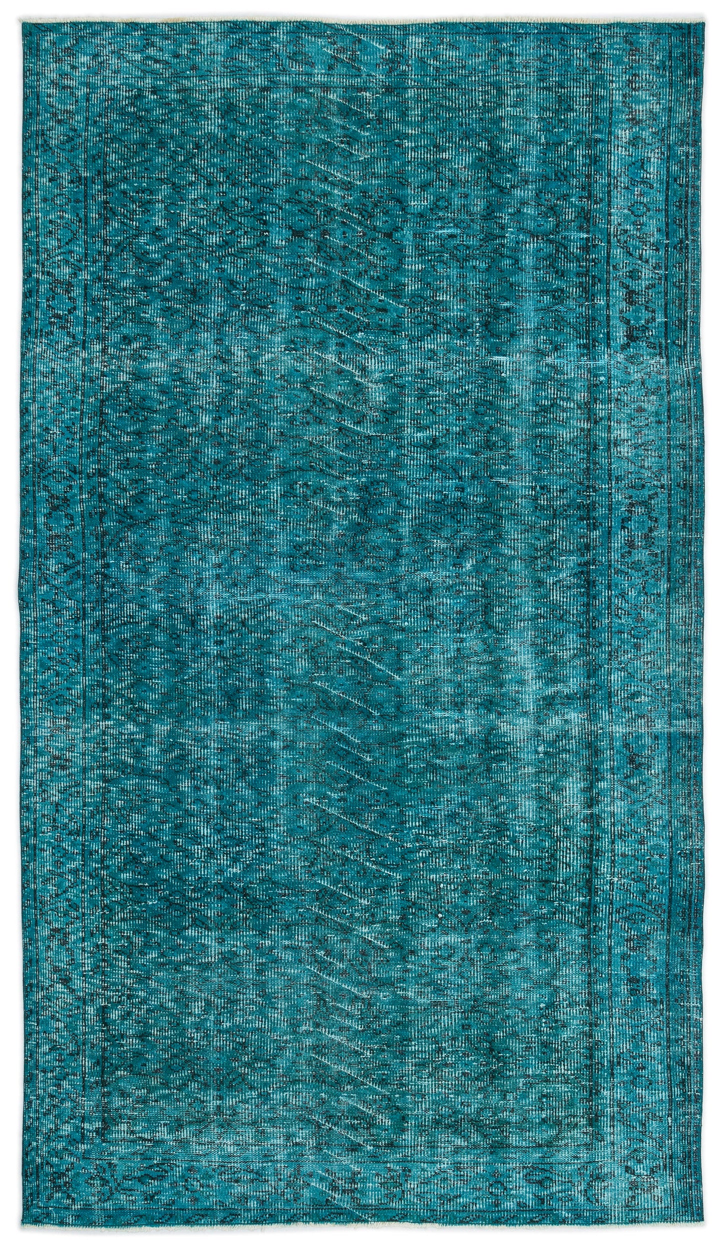 Turquoise  Over Dyed Vintage Rug 4'9'' x 8'4'' ft 145 x 255 cm