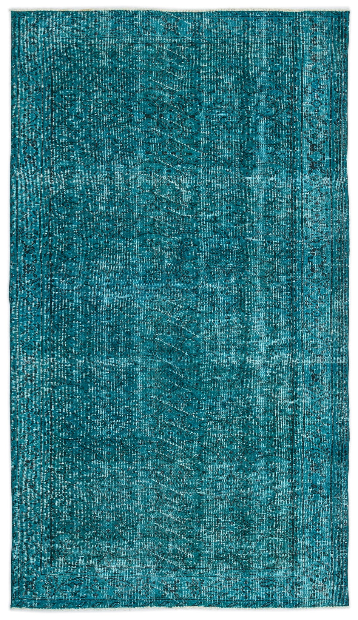 Turquoise  Over Dyed Vintage Rug 4&#39;9&#39;&#39; x 8&#39;4&#39;&#39; ft 145 x 255 cm