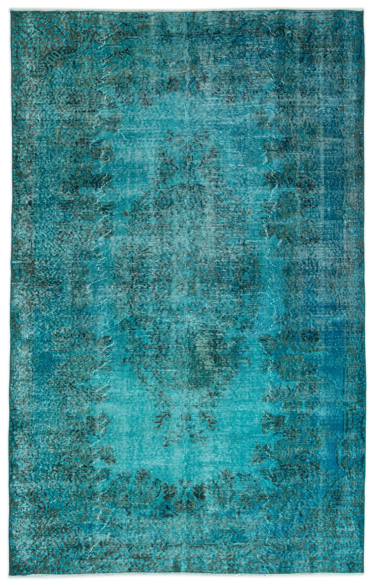 Turquoise  Over Dyed Vintage Rug 5&#39;6&#39;&#39; x 8&#39;8&#39;&#39; ft 168 x 265 cm