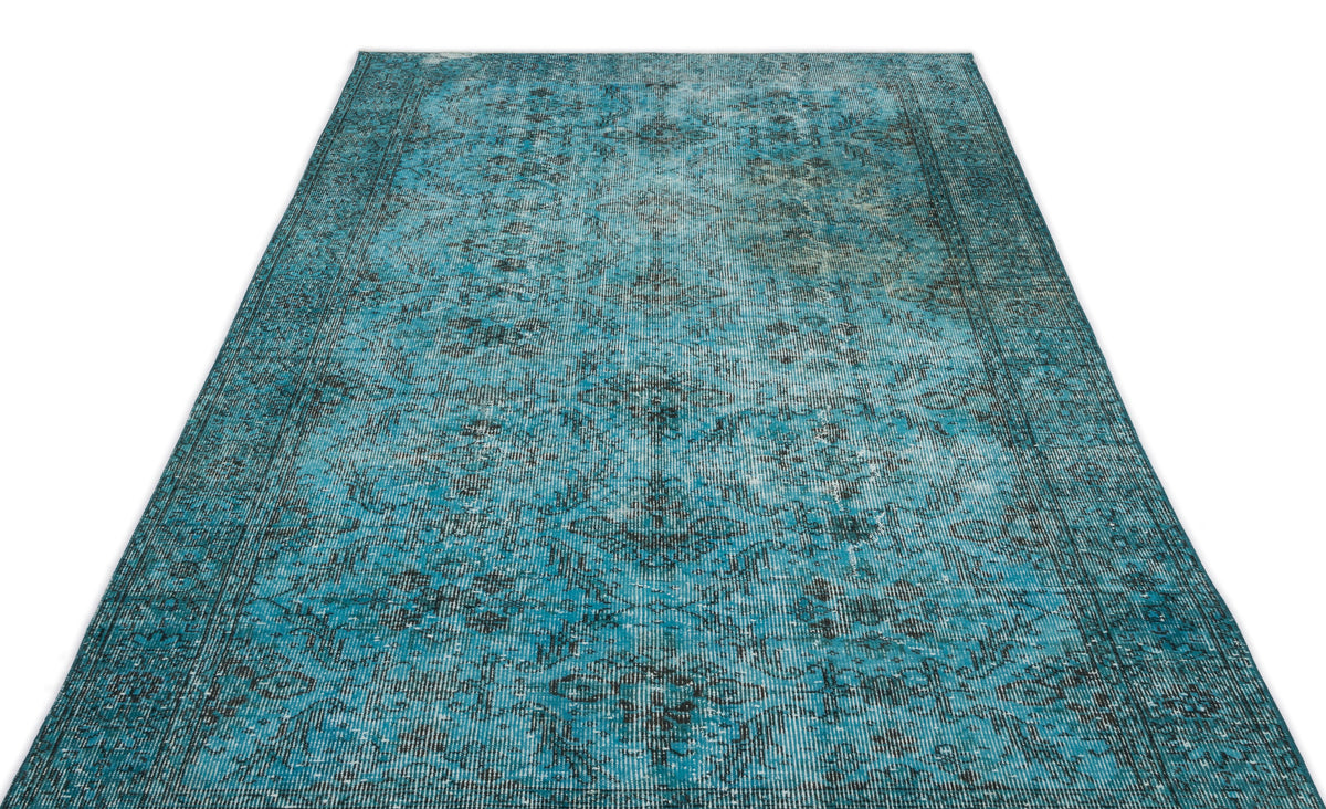 Turquoise  Over Dyed Vintage Rug 4&#39;10&#39;&#39; x 8&#39;8&#39;&#39; ft 148 x 265 cm