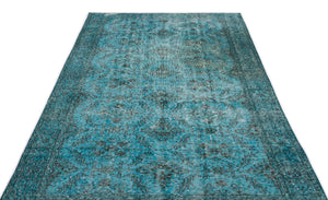 Turquoise  Over Dyed Vintage Rug 4'10'' x 8'8'' ft 148 x 265 cm