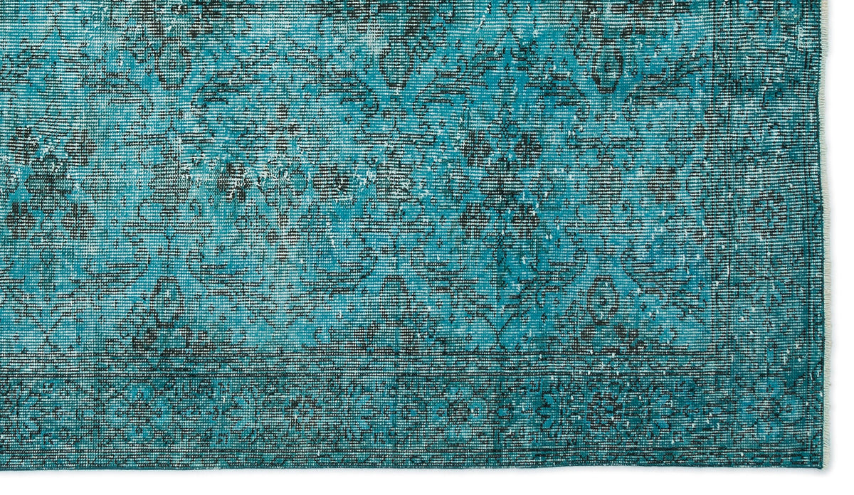 Turquoise  Over Dyed Vintage Rug 4&#39;10&#39;&#39; x 8&#39;8&#39;&#39; ft 148 x 265 cm