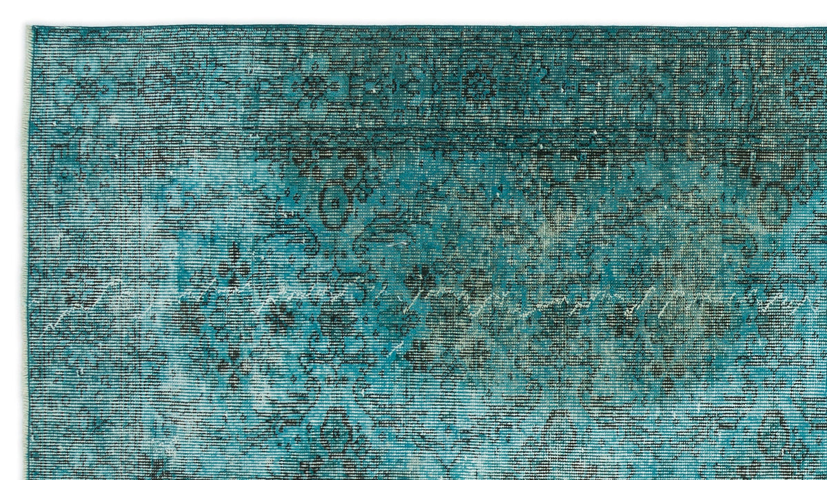 Turquoise  Over Dyed Vintage Rug 4&#39;10&#39;&#39; x 8&#39;8&#39;&#39; ft 148 x 265 cm
