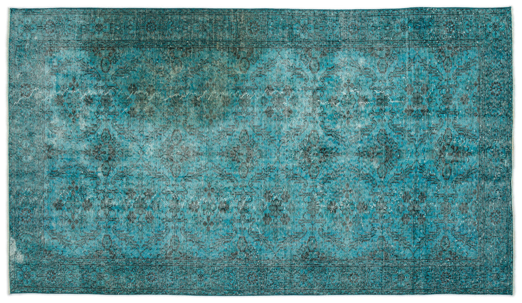 Turquoise  Over Dyed Vintage Rug 4'10'' x 8'8'' ft 148 x 265 cm