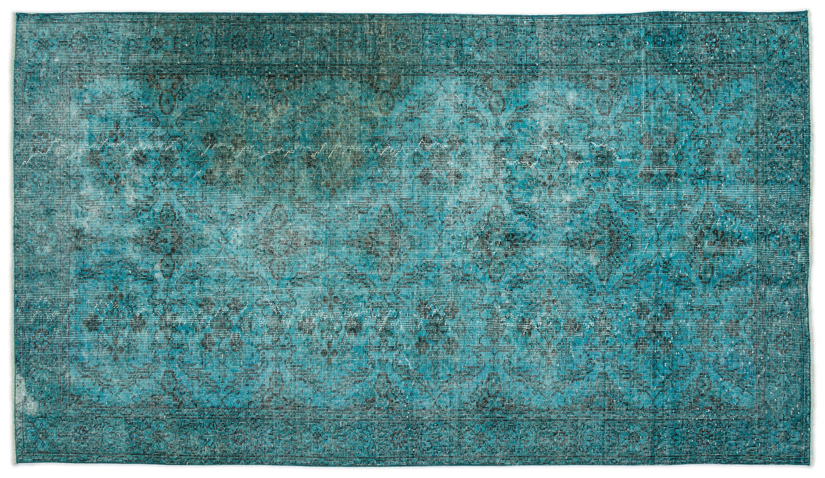 Turquoise  Over Dyed Vintage Rug 4&#39;10&#39;&#39; x 8&#39;8&#39;&#39; ft 148 x 265 cm