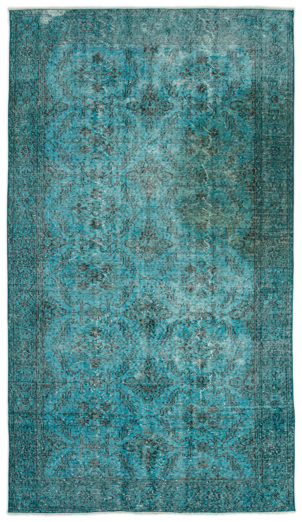 Turquoise  Over Dyed Vintage Rug 4'10'' x 8'8'' ft 148 x 265 cm