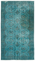 Turquoise  Over Dyed Vintage Rug 4'10'' x 8'8'' ft 148 x 265 cm
