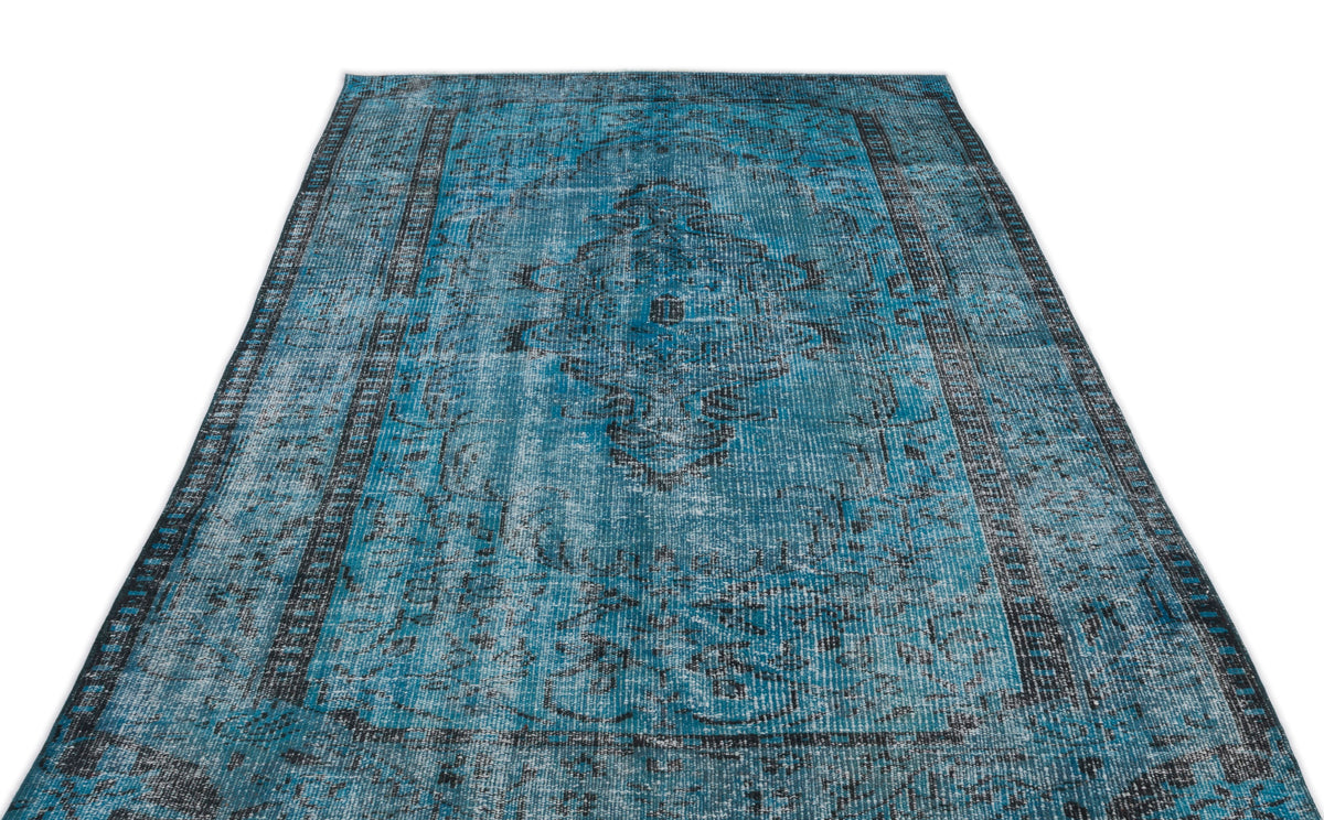 Turquoise  Over Dyed Vintage Rug 4&#39;12&#39;&#39; x 8&#39;6&#39;&#39; ft 152 x 260 cm
