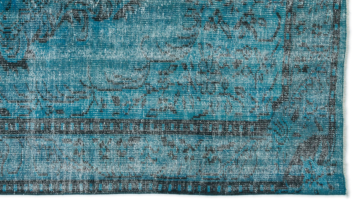 Turquoise  Over Dyed Vintage Rug 4&#39;12&#39;&#39; x 8&#39;6&#39;&#39; ft 152 x 260 cm