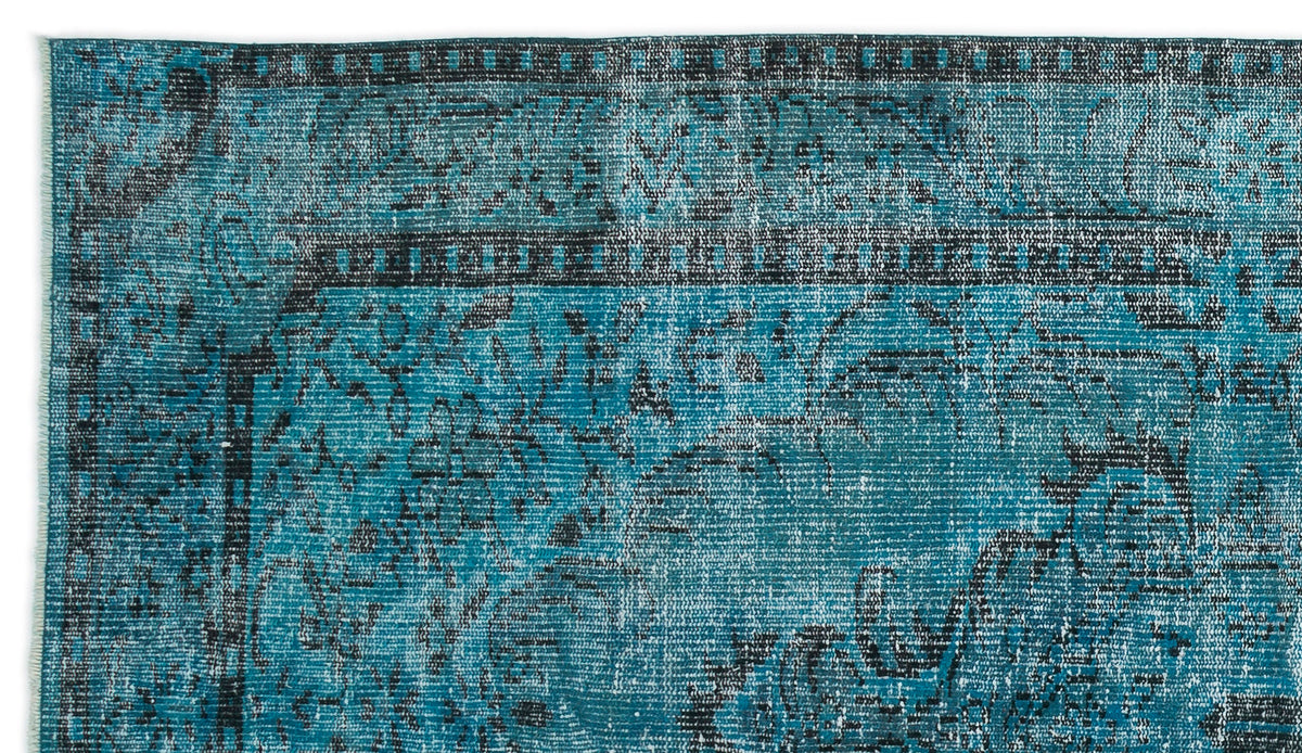 Turquoise  Over Dyed Vintage Rug 4&#39;12&#39;&#39; x 8&#39;6&#39;&#39; ft 152 x 260 cm
