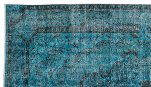 Turquoise  Over Dyed Vintage Rug 4'12'' x 8'6'' ft 152 x 260 cm