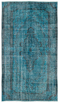 Turquoise  Over Dyed Vintage Rug 4'12'' x 8'6'' ft 152 x 260 cm