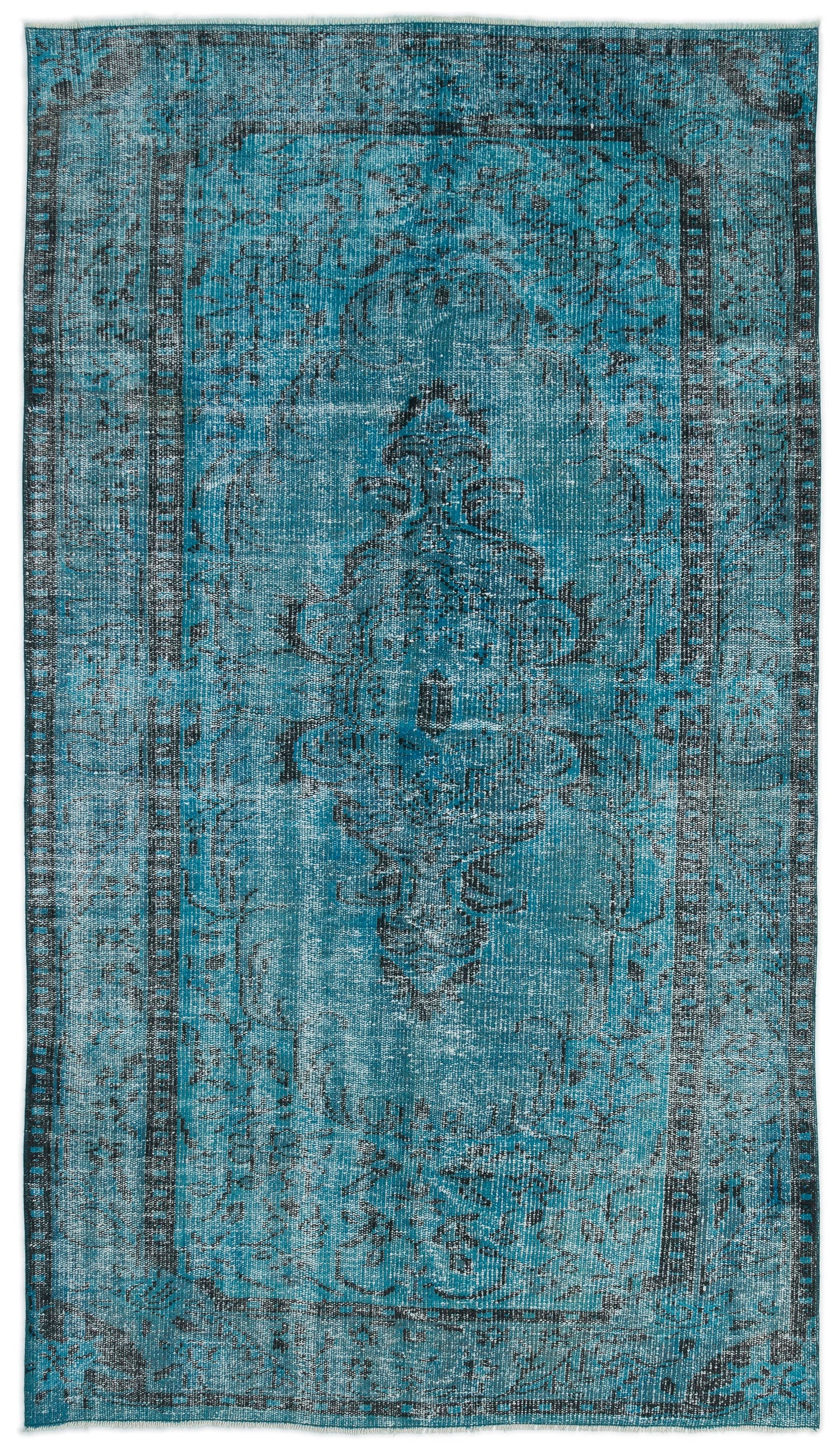 Turquoise  Over Dyed Vintage Rug 4'12'' x 8'6'' ft 152 x 260 cm
