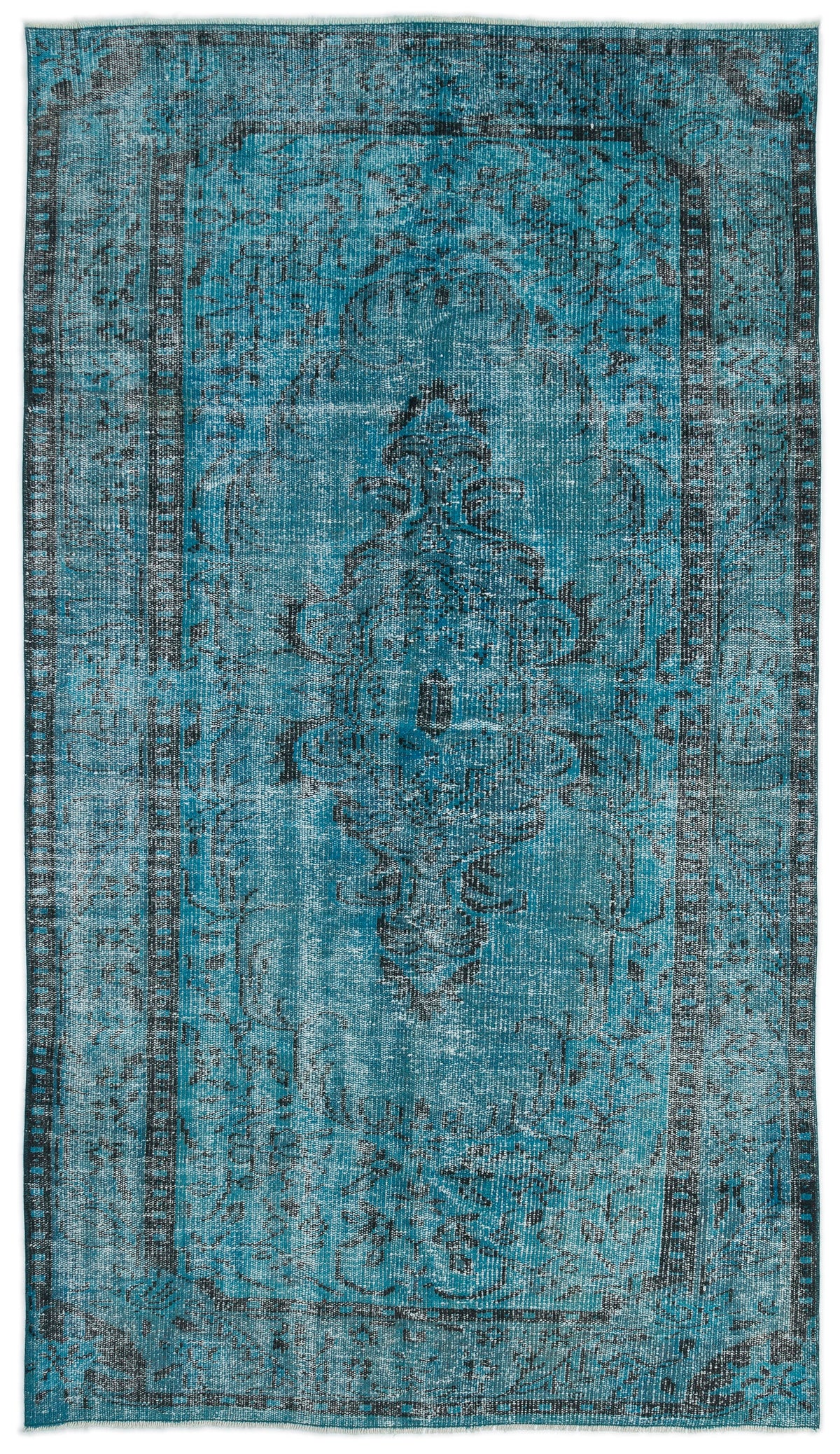 Turquoise  Over Dyed Vintage Rug 4&#39;12&#39;&#39; x 8&#39;6&#39;&#39; ft 152 x 260 cm