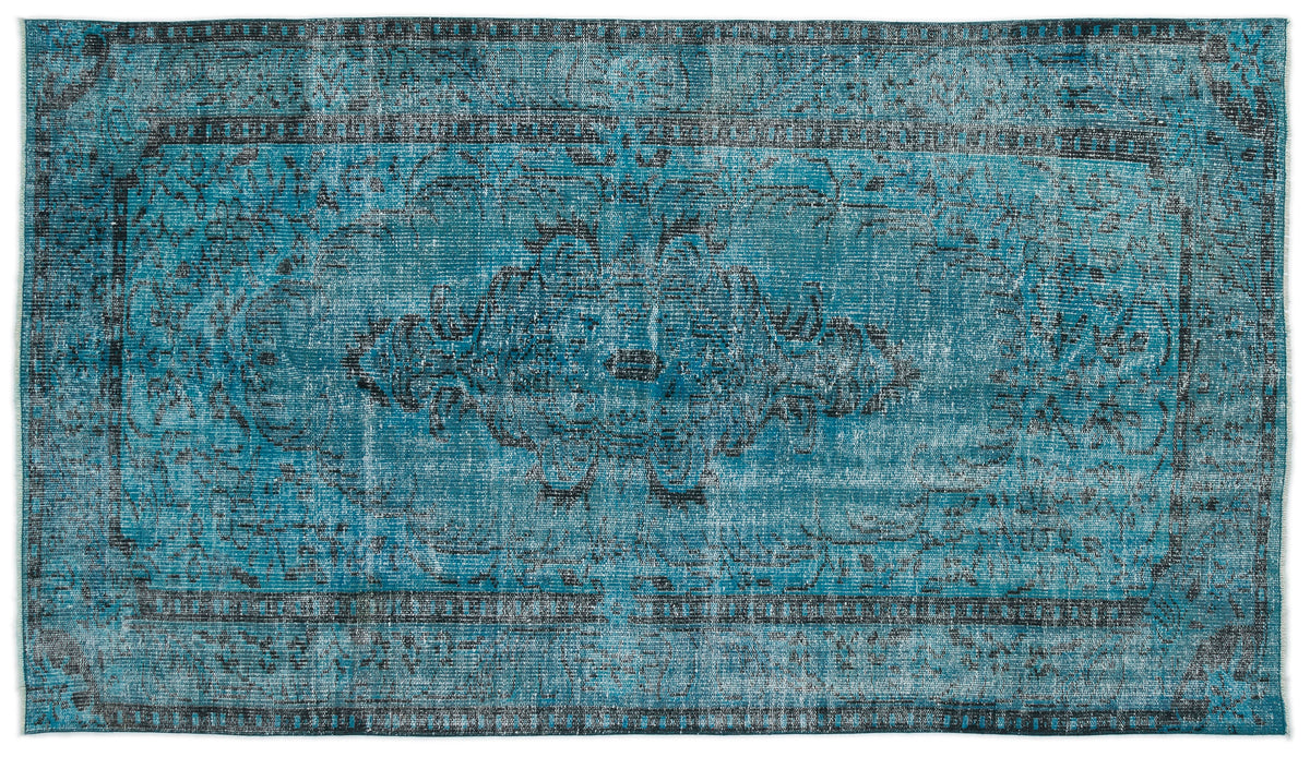 Turquoise  Over Dyed Vintage Rug 4&#39;12&#39;&#39; x 8&#39;6&#39;&#39; ft 152 x 260 cm
