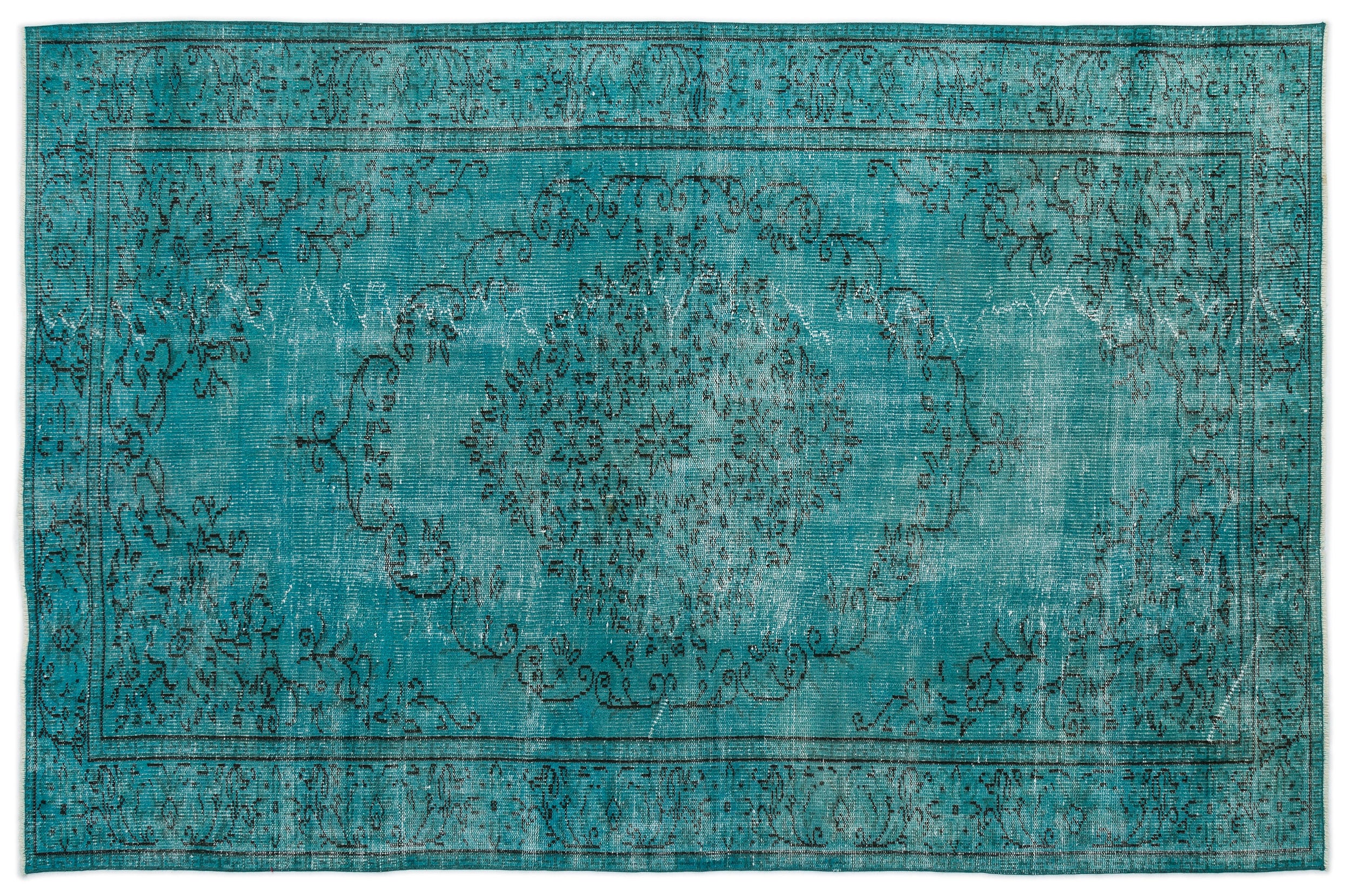 Turquoise  Over Dyed Vintage Rug 5'6'' x 8'6'' ft 168 x 258 cm